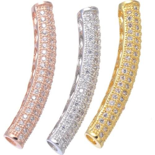 32*5mm Rhodium Rose Gold Color Brass Micro Pave Zircon CZ Tube Bead Connectors Spacers For Bracelet Making European Charms