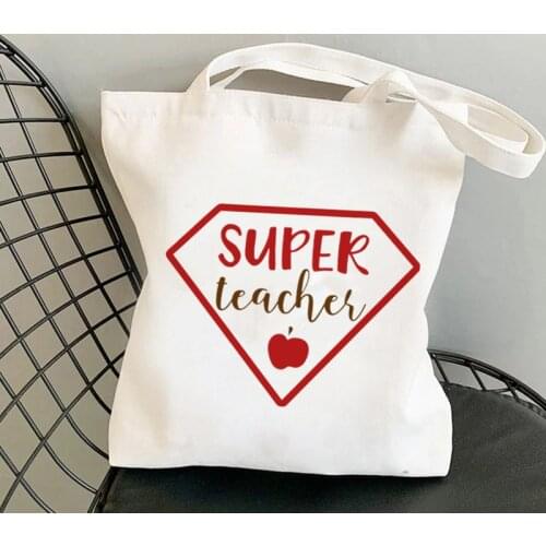 Teacher Supplies Super Teacher Printed Tote Bag women Harajuku shopper Funny handbag girl Shoulder shopping Lady gift Canvas Bag