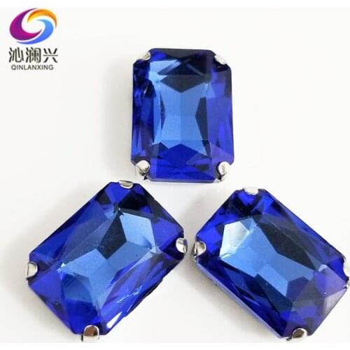 Light blue Rectangle octagonal shape High quality Glass Crystal flatback sew on claw rhinestones,Diy Clothing accessories SWC11