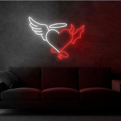 Angel and Devil Demon Led Heart Neon Sign Light Wall Hanging for Valentines Day Gift Wedding Decoration Home Room Bedroom