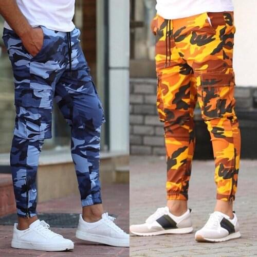 Loose Men Camouflage Sports Pants Casual Elastic Head Lace Up Waist Long Trousers with Pockets for Autumn Sportswear