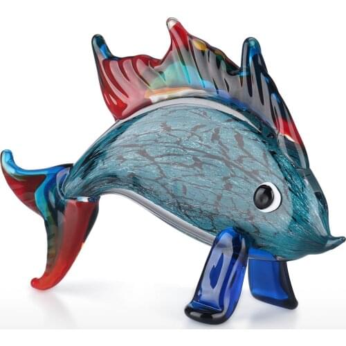 Home Decoration Red Glass Fish Hand Blown Art Glass Fish Figurine Collectible Gift Decoration Tabletop Decor