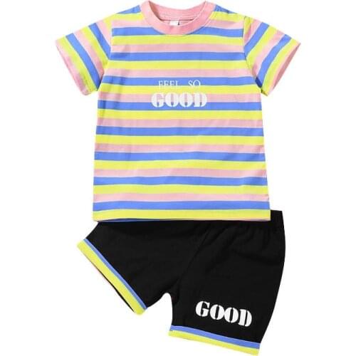 Striped Summer Boys Sets Cotton Kids T-shirt + Shorts Sweat Outfit Soft Childrens Clothes