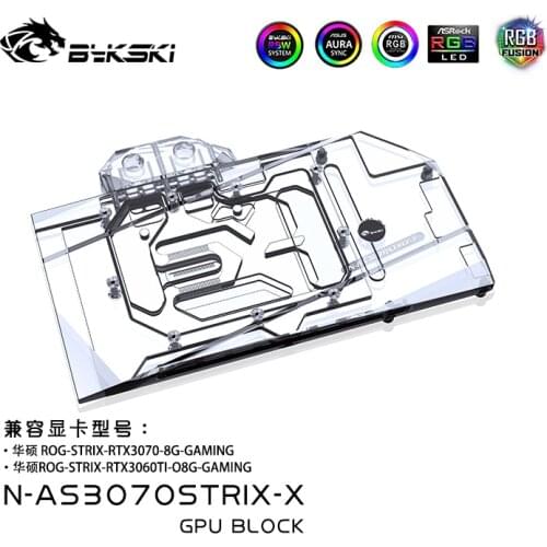 Bykski Water Block use for ASUS RTX 3070 STRIX GPU Card / Full Cover Copper Radiator Block /A-RGB / RGB