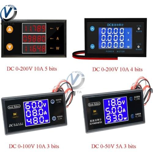 DC 0-50V 0-100V 0-200V 5A 10A LCD Digital Display Voltmeter Ammeter Wattmeter 3 Bits 4 Bits 5 Bits Voltage Current Power Meter