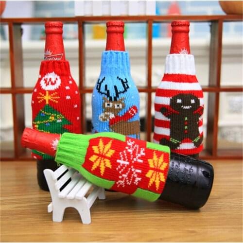 Wine Bottle Knitting Cover Bag Banquet Xmas Dinner Party Decoration Supplies 2019 New Year Christmas Decorations Champagne