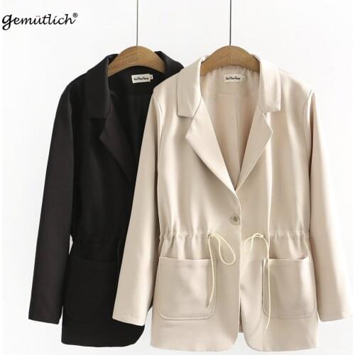 GEMUTLICH Women Drawstring Blazers Office Lady Jacket Autumn Casual Loose Outwear Single Button Big Size XL-4XL 2021 New