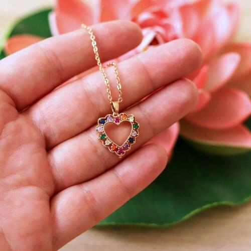 ZSLBS Romantic Heart Necklace For Women Long Chain Colorful Crystal Pendant Choker Necklaces Copper Zircon Jewelry Collane Donna