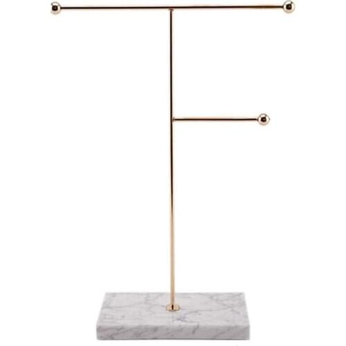 Gold Storage Shelf with Marble Base Fashion Ins Modern Jewelry Ring Necklace Earrings Metal Display Stand