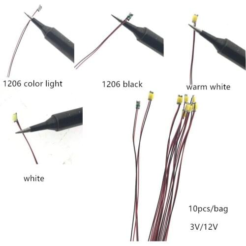 10pcs 3V 12V 1206 SMD LED HO N Scale Color Pre-soldered Micro Litz Wired Leads Light For Railway Train Layout Diorama