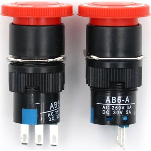 2pc Red Mushroom Cap Emergency Stop Push Button Switch AC 250V 5A DC 30V 3A Switch Equipment Lift Elevator Latching Self Lock