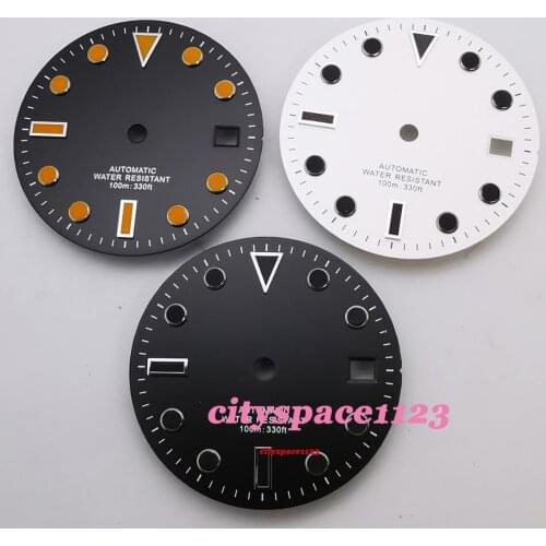 28.5mm Fashion Black White Sterile Mens Watch Dial Date Window Fit NH35,NH36 Automatic Movement