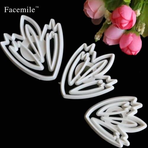 3Pcs/Set Tulip Flower Petal Sugarcraft Fondant Cake Mold Plunger Cutter Cookie Decor DIY Mould Kitchen Gift 04103