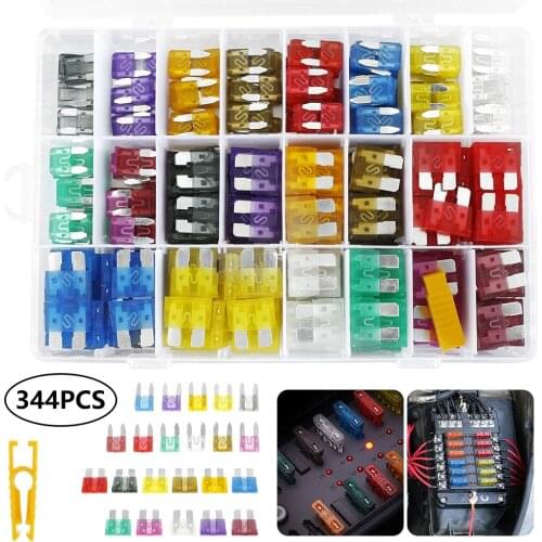 344PCS Car Fuses 2A 3A 5A 10A 15A 20A 25A 30A 35A 40A Amp with Box Clip Assortment Auto Blade Type Fuse Set Truck Fusible Auto