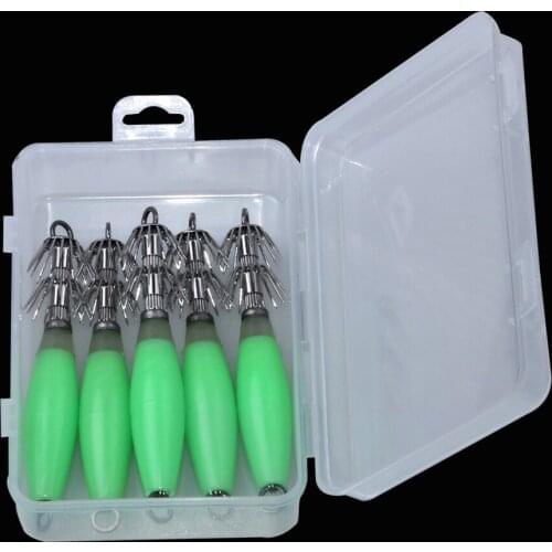 5pcs/Box 10.4cm 15g Artificial Bait Fishing Lures Hard Jigs Squid Jig Luminous Bait Hooks For Squid Fishing Tackle Lure Kit Set