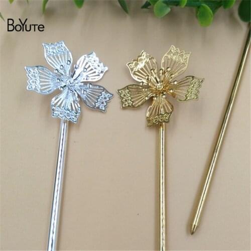 BoYuTe 5Pcs Metal Brass Silver Gold 30MM Filigree Flower Hair Stick Wedding Hair Accessories