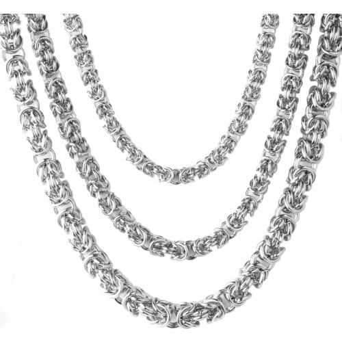 6/8/10MM Handmade Byzantine Chain Stainless Steel Silver Color Box Chain Mens Womens Necklace Or Bracelet Wristband 7-40" Hot