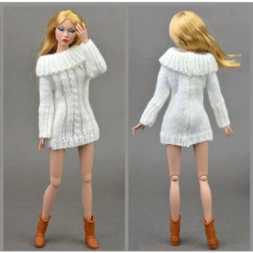 Pure White Doll Accessories Knitted Woven Handmade Tops Coat Dress Clothes Sweater For Barbie Doll Gifts For Girls Kids Toy BJD