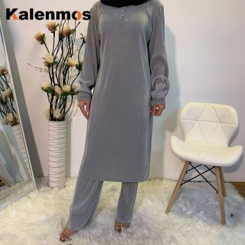 Dubai Arab Muslim Tops and Pants Women Two Piece Sets Ramadan Abaya Kaftan Islam Turkish Maxi Hijab Robe Islamic Clothing 2020