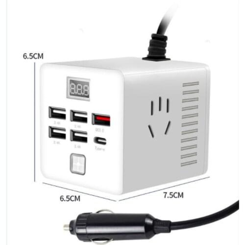 Car Inverter 12V 24V To 220V Car Truck Multi-Function Power Socket Universal Charging Converter Independent Switch Smart Cube