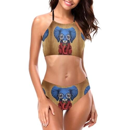 Bikinis Baby Elephant With Glasses And Haitian Flag Poste sexy Swimsuit Low Waist 2 piece set R333 Women bathing suit SwimSuit