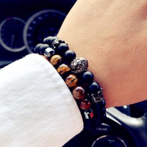 2pcs/set Crown Matte Beads Bracelet Men 2020 Royal Handmade Lion Charm Bracelet Sets For Men Fashion Jewelry Gift