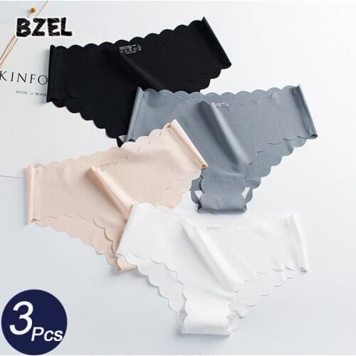 BZEL 3Pcs/lot Sexy Womens Plain Color Panties Set Seamless Silk Briefs Low Waist Female Ruffle Panty Comfortable Lady Lingerie