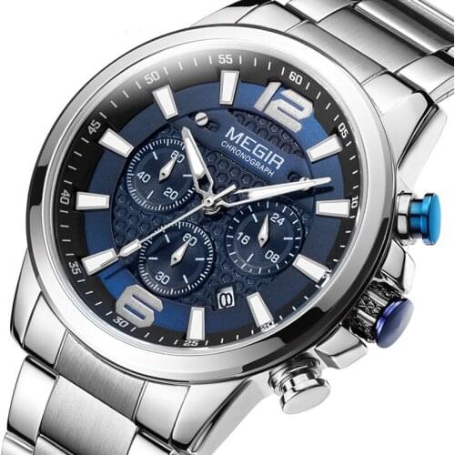 Sports Chronograph Mens Watches Luminous Waterproof Stainless Steel Quartz Watch for Men Date Calendar Business Wristwatches