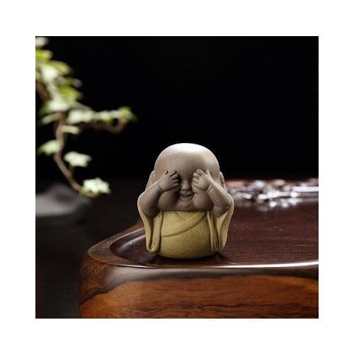 Color Sand Pottery Tea Favor Little Monks Decoration Purple Samanera Cute Buddha Kung Fu Tea Play Tea Ceremony Tea Pet Zen Decor