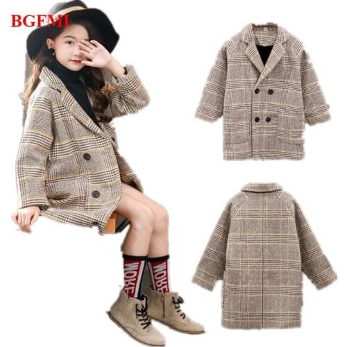 Kids Outerwear Kid Autumn England Teenage Clothes For Girls School Winter Coat girl Thick Woolen Jacket Fashion Plaid