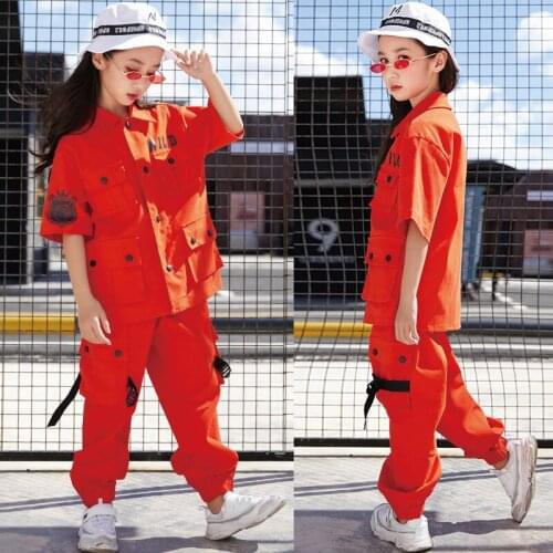 Kids Jazz Dance Dress Girls Orange Catwalk Show Hip Hop Costume Rave Street Wear Performance Costume Street Dance Outfit BL3656