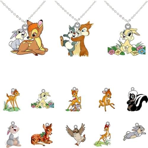 Disney Fawn Bambi And Bunny Samp Long Chain Necklace Student Cartoon Animation Necklace Simple Creative Acrylic Necklace