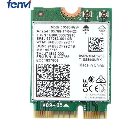Dual Band 1.73Gbps Wireless For Intel AC 9560 9560NGW NGFF Key E Wifi Card 9560AC 8020.11ac Bluetooth 5.0 Laptop for Windows 10