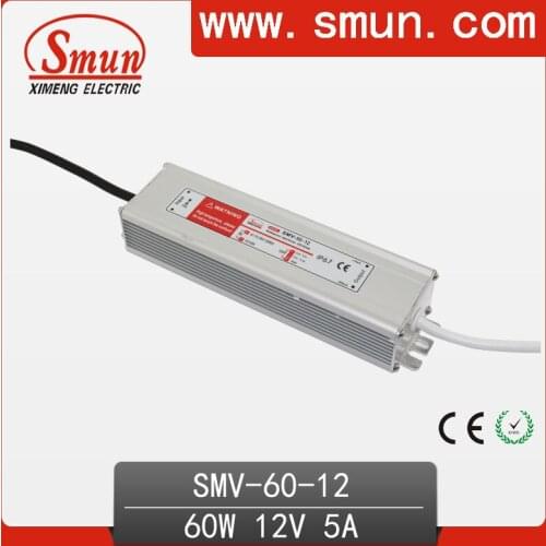60W 12V 5A Waterproof IP67 LED Driver Switching Power Supply for Led Strip Light with CE ROHS 1 Year Warranty SMV-60-12