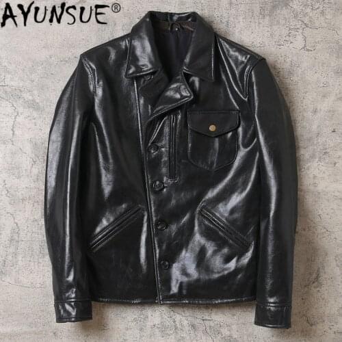 AYUNSUE Mens Genuine Leather Jacket 100% Real Cow Leather Coat Spring Autumn Biker Motorcycle Jacket Men Clothes 2020 1810 KJ