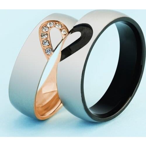 MYLONGINGCHARM His & Hers Real Love Heart Promise Ring Stainless Steel Couple Ring Ring set for lovers