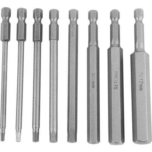 8pcs/set 1/4" Hex Shank 100mm Long 2.5-12mm Hex Tip Magnetic Head Screwdriver Bit