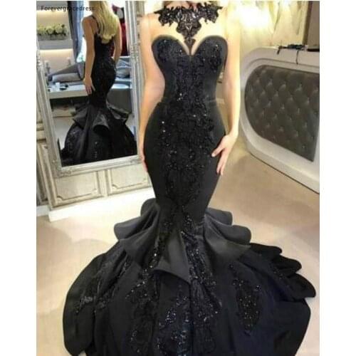 2019 Cheap Stunning Black Long Evening Dress Sexy Mermaid Appliques Formal Holidays Wear Graduation Party Gown Custom Made