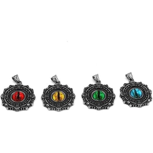 Norse Viking Evil Eye Pendant Multi Colors Stone Stainless Steel Fashion Celtic Knot Compass Biker Men Pendant SWP0598