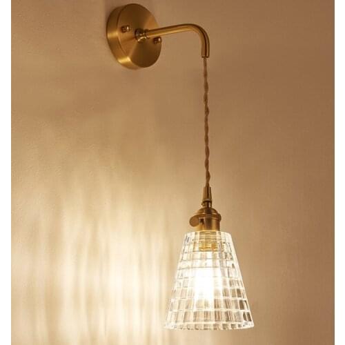New Glass Wall Lamp Modern Transparent Wall Sconce Lighting Nordic wall lamp Copper Wall Light Clear Lampshade Retro For Bedroom
