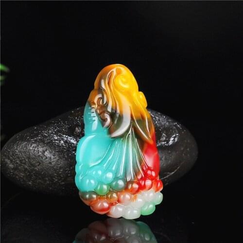Magnolia Flower Color Jade Pendant Necklace Chinese Hand-Carved Natural Charm Jewelry Amulet Fashion for Men Women Lucky Gifts