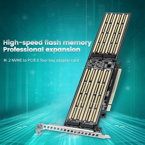 M.2 Nvme Ssd To PCIe Riser Card X16 Four Disk Adapter Interface Gen3 Expansion 2230/2242/2260/2280/22110 For CHIA Minner Tools
