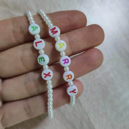 Initial 26 alphabet letters beads name 12 month charm 3 mm pearl beads adjustable bracelets for woman best birthday gift for her