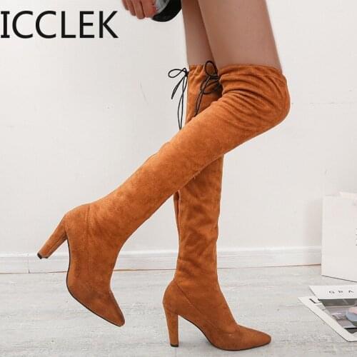 Sexy Thigh High Boots Plus Size High Heels Women Boots Faux Suede Over-the-knee Boot Autumn Female Winter Shoes Botines Mujer