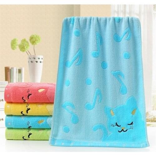 New 25x50cm Bamboo Fiber Kids Face Bathing Shower Towel Musical Cartoon Cat Design Strong Water Absorbing Children Hand Towel