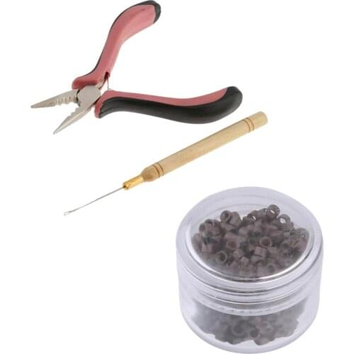 Professional Feather Hair Extensions Set 500pcs Aluminum Micro Beads& Hook & Pliers Tool Kit
