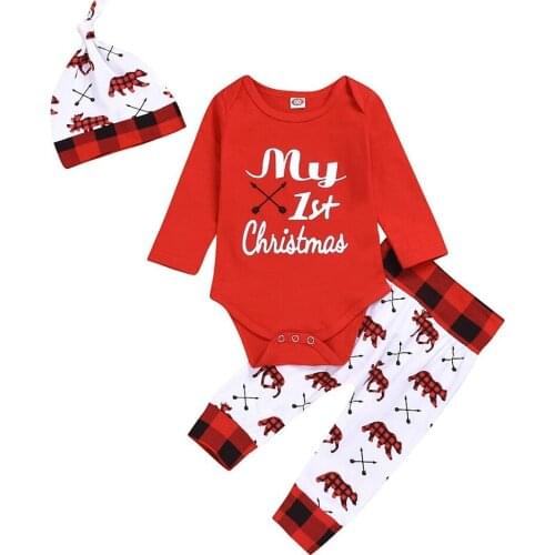 3pcs Christmas Set boys girls romper ropa bebe +pants + hat Baby Ins Popular Childrens Wear Autumn Winter Carnival Party Suit