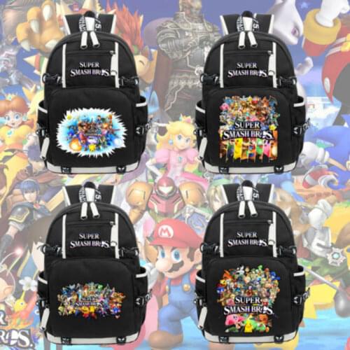 Hot Game Super Smash Bros Backpack Anime Black Shoulder Laptop Bags Unisex Knapsack Packsack Travel Student School Bags