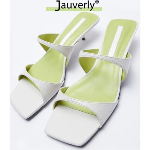 2021 New Fashion Women Sandals Shallow Slip On Thin High Heels Shoes Women Summer Street Outdoor Footwear Size 35-41
