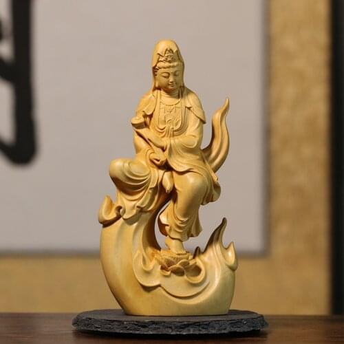 Boxwood carving Solid Wood Statue Craft Home Buddha Statue Decorations for The Collection of Ruyi Guanyin Home Decor